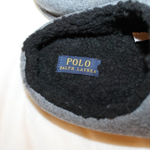 NIB UGG‎ MEN\'S POLO RALPH LAUREN WOOL SLIP ON LOGO SLIPPERS GRAY main image 6